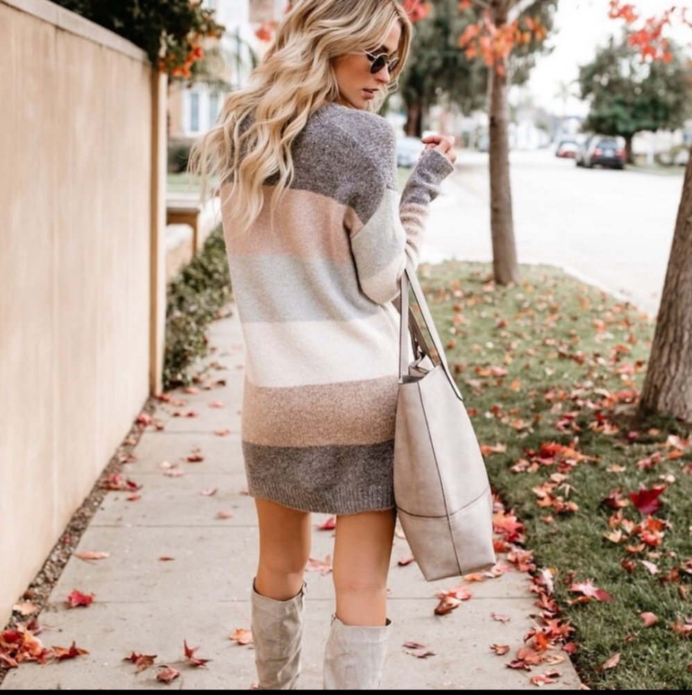 New Striped Color Block Soft Sweater Dress tunic - Picture 4 of 8